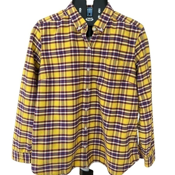 Eddie Bauer Women’s 100% Cotton Yellow Purple
Plaid Button Down Shirt size XL - Picture 1 of 7